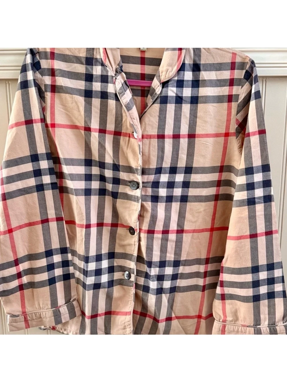 Burberry Beige Plaid Button-Front Shirt with tan and black Accents - Picture 4 of 7
